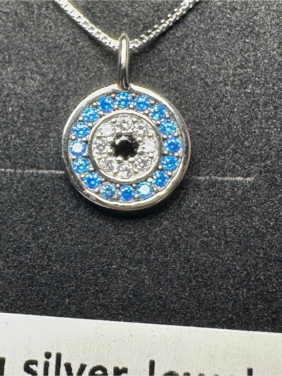 Jewelry - Blue Crystal Circle Sterling Silver Pendant Necklace - Women Jewelry